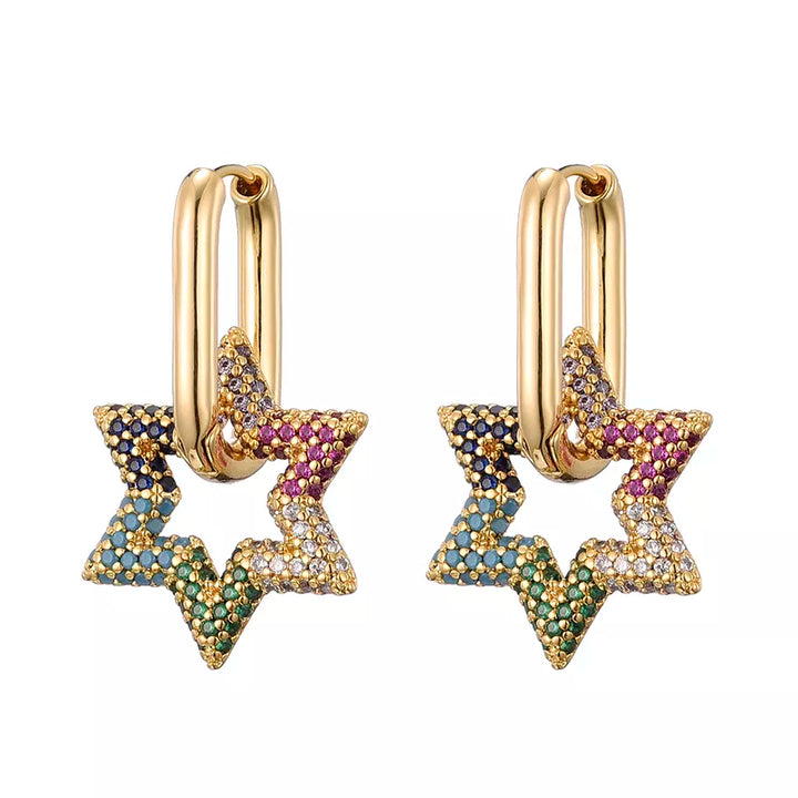 Delicate star-shaped hoop earrings for women, adorned with shimmering crystals for a chic look.