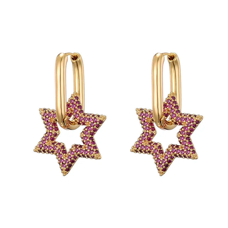 Beautiful sparkling crystal star hoop earrings, perfect delicate jewelry gift for women.