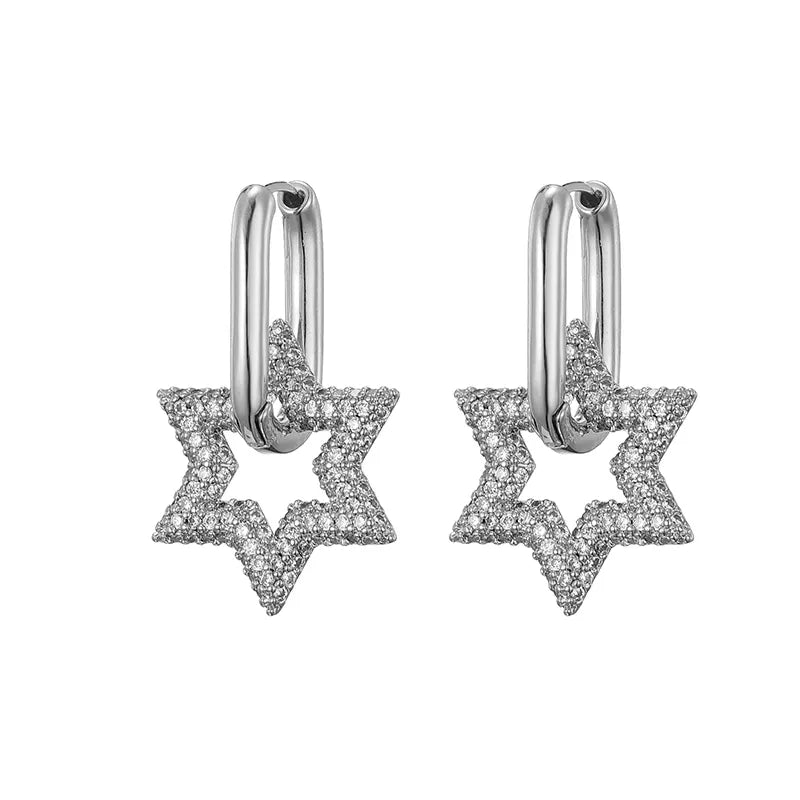 Elegant women's crystal star hoop earrings, versatile sparkling jewelry for any special occasion.