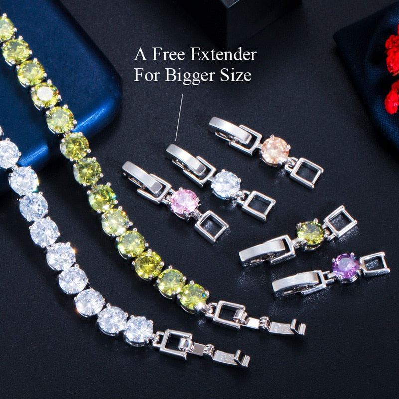 Close-up of a dazzling crystal heart tennis bracelet, perfect women's sparkling jewelry gift.