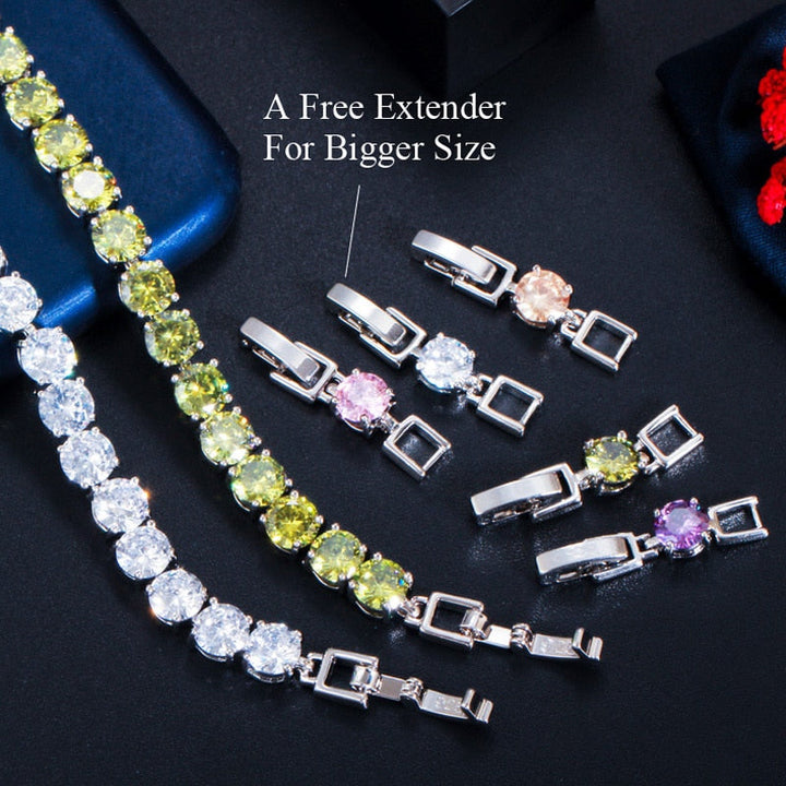 Close-up of a dazzling crystal heart tennis bracelet, perfect women's sparkling jewelry gift.