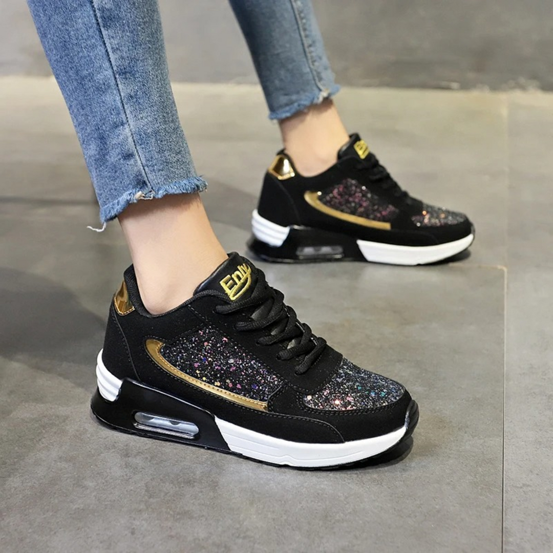 Sparkling women's glitter comfort shoes with breathable design, perfect for all-day wear & fashion.