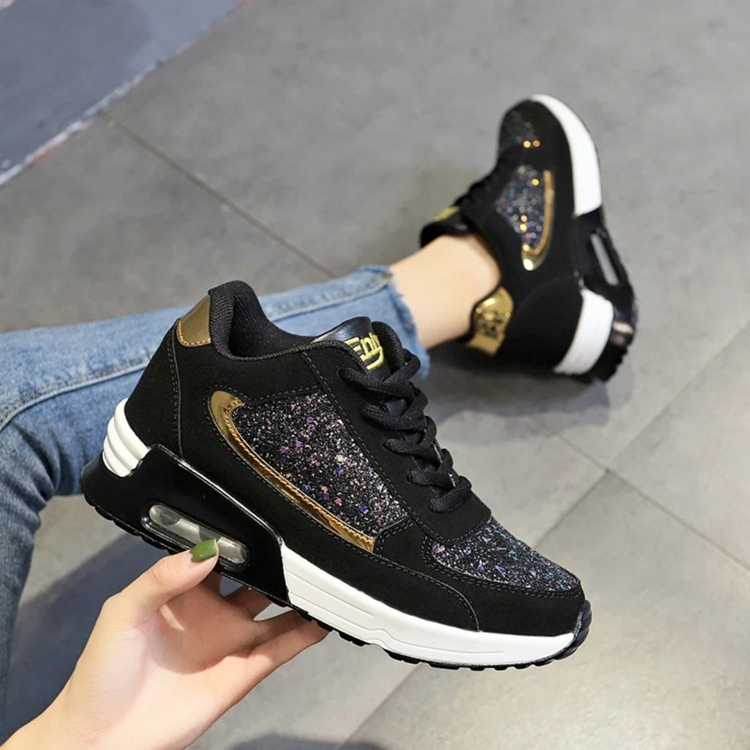 Stylish slip-on glitter shoes for women, offering comfortable and breathable wear for casual or party occasions.