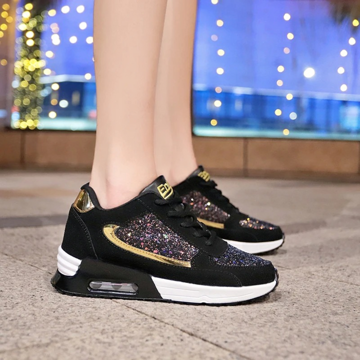 Comfortable glitter walking shoes for women, ideal for breathable everyday wear, adding a touch of sparkle.