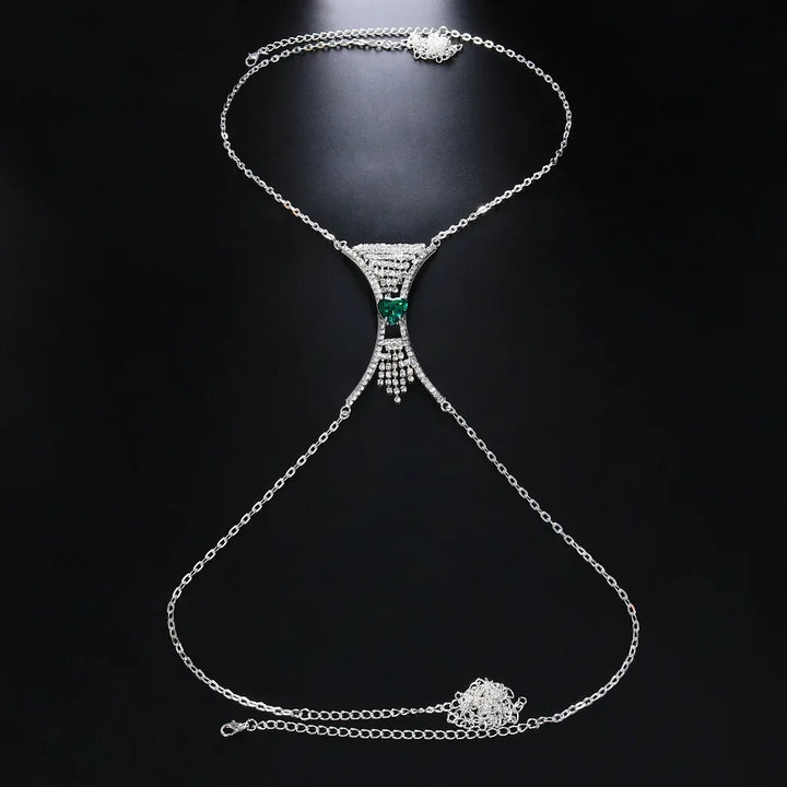 Beautiful women's heart crystal body chain, luxurious rhinestone jewelry for a dazzling look.