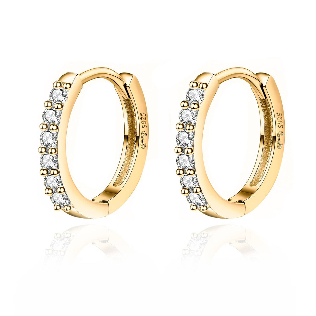 Chic women's hoop earrings with dazzling zirconia gems, silver & gold plated. Versatile fine jewelry.