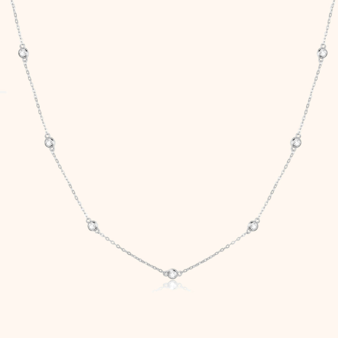 Sparkling women's zirconia necklace with dainty sterling silver chain, perfect for elegant everyday wear or special occasions.