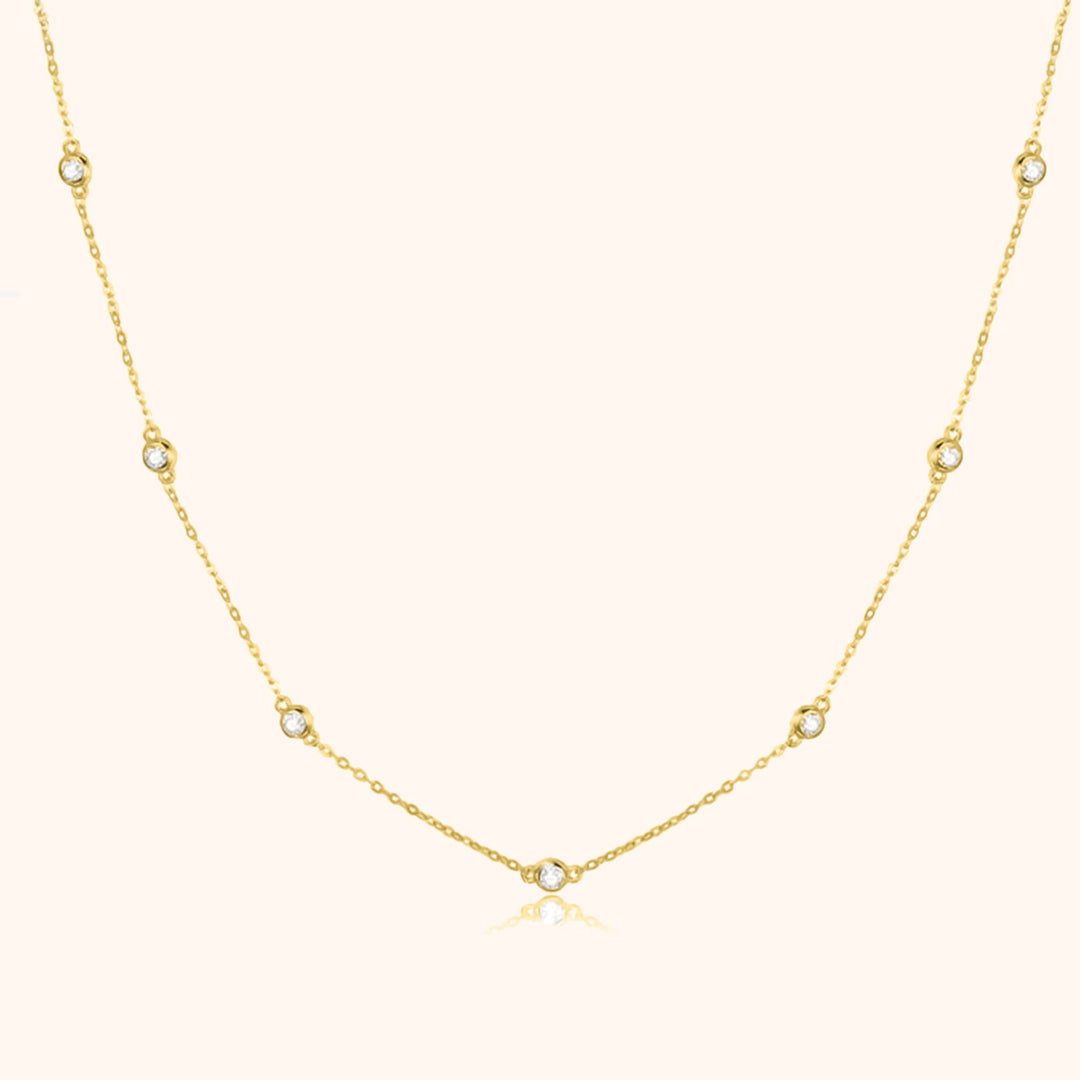Dainty silver zirconia necklace for women, sparkling Elara design. Versatile elegant jewelry, adjustable for perfect fit.