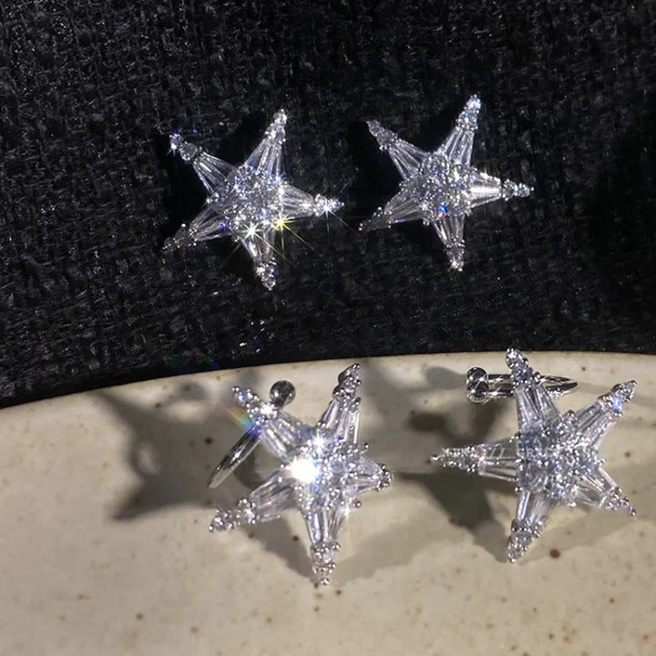 Dazzling women's zirconia star earrings and ear cuff. Versatile silver jewelry, perfect for a chic, modern style.