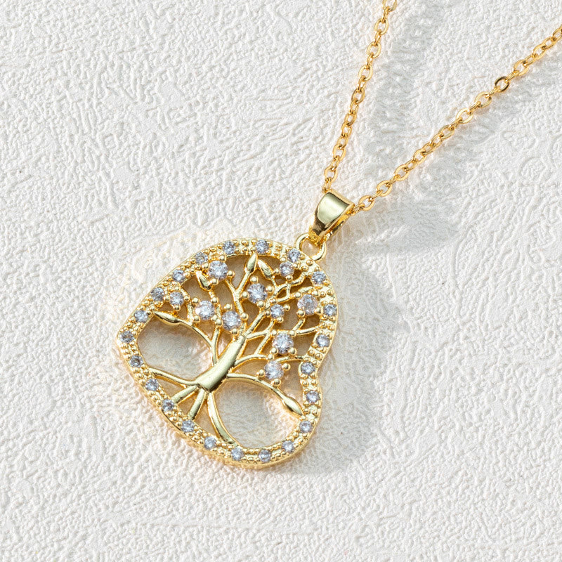 Round Zirconia Tree of Life pendant necklace, a beautiful symbolic gift for her, delicate jewelry.