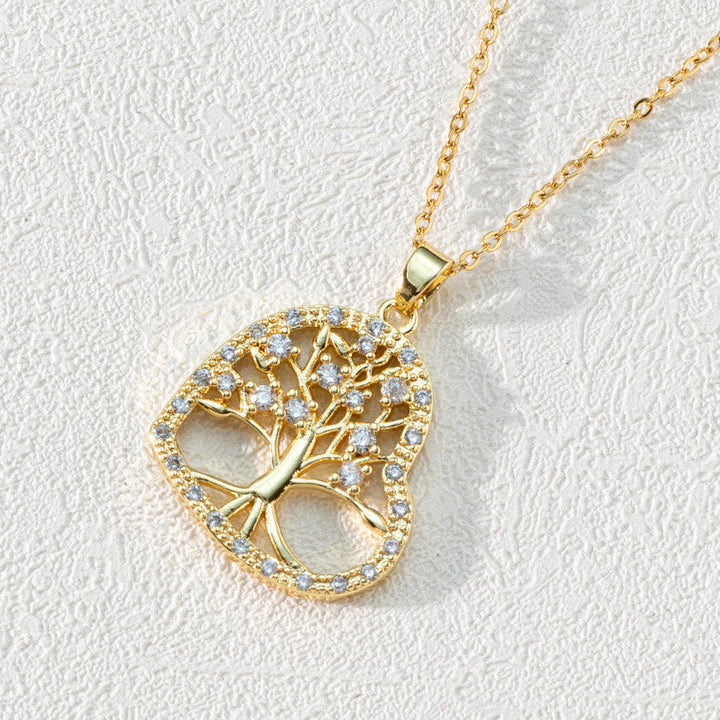 Round Zirconia Tree of Life pendant necklace, a beautiful symbolic gift for her, delicate jewelry.