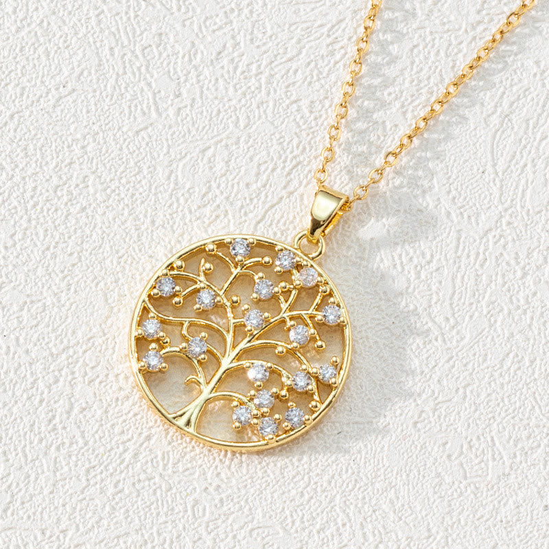 Dazzling zirconia Tree of Life pendant on a sterling silver chain, a radiant women's symbolic necklace.