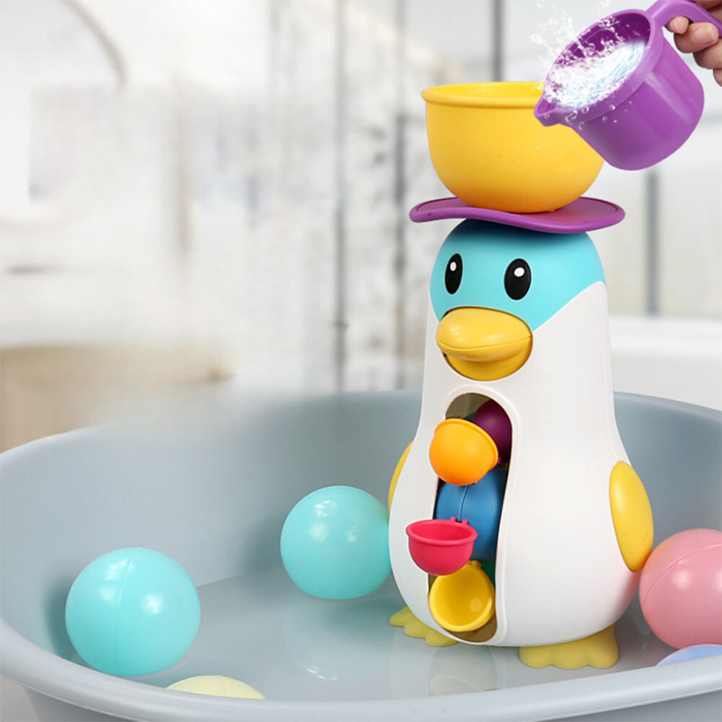 Splash Penguin Water Wheel bath toy for toddlers & babies, promoting fun bathtime & sensory play.