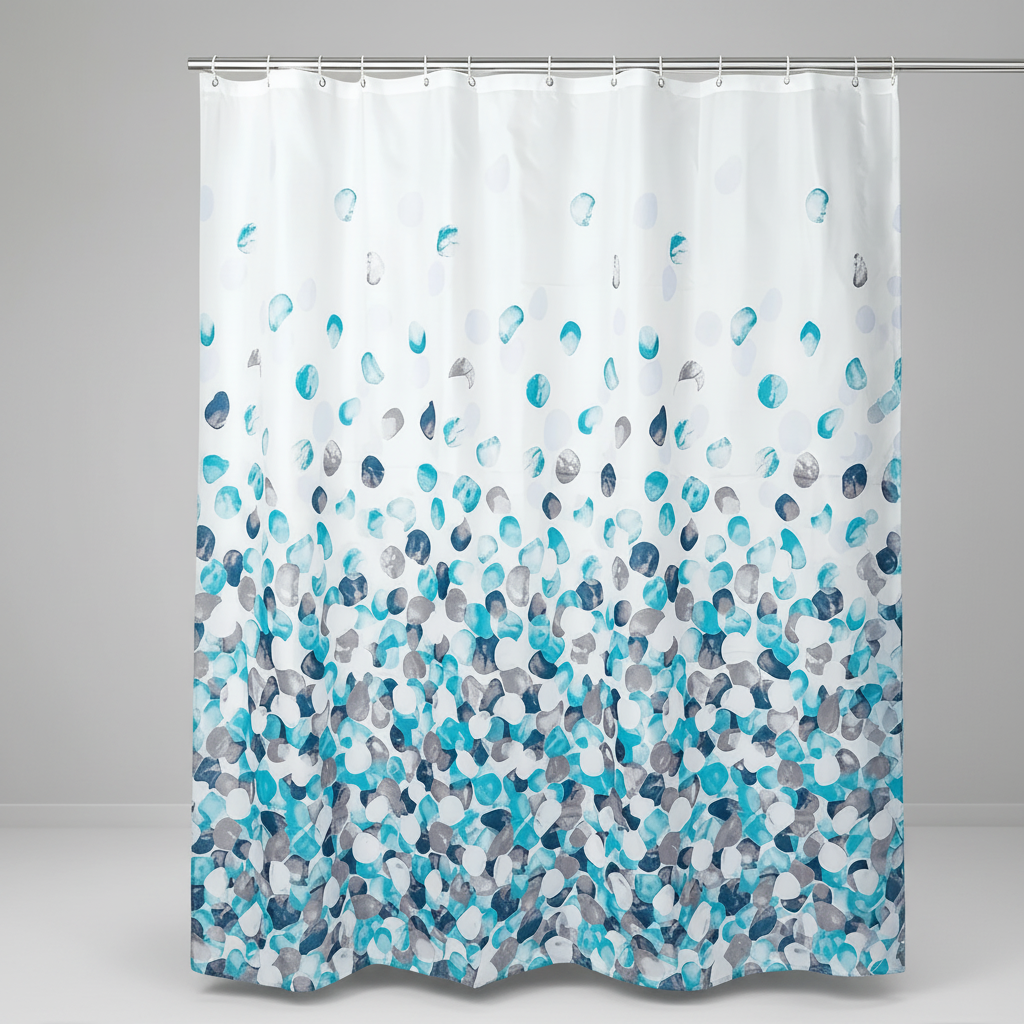 SplashDot fabric shower curtain with an abstract Dot pattern, stylish home decor for any bathroom