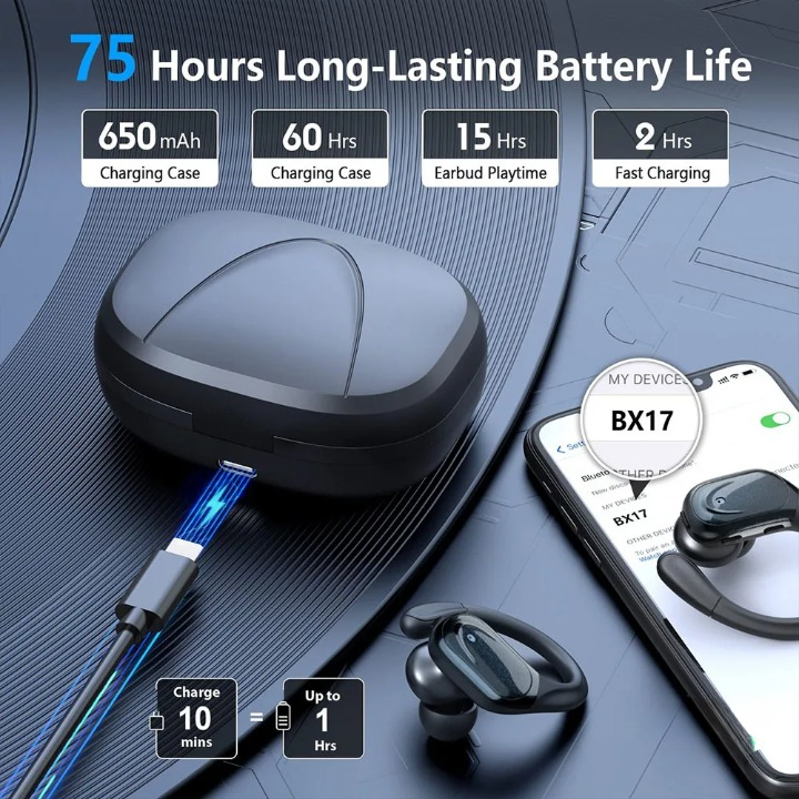 Sport Earbuds with Mic, LED Case & 75H Playback