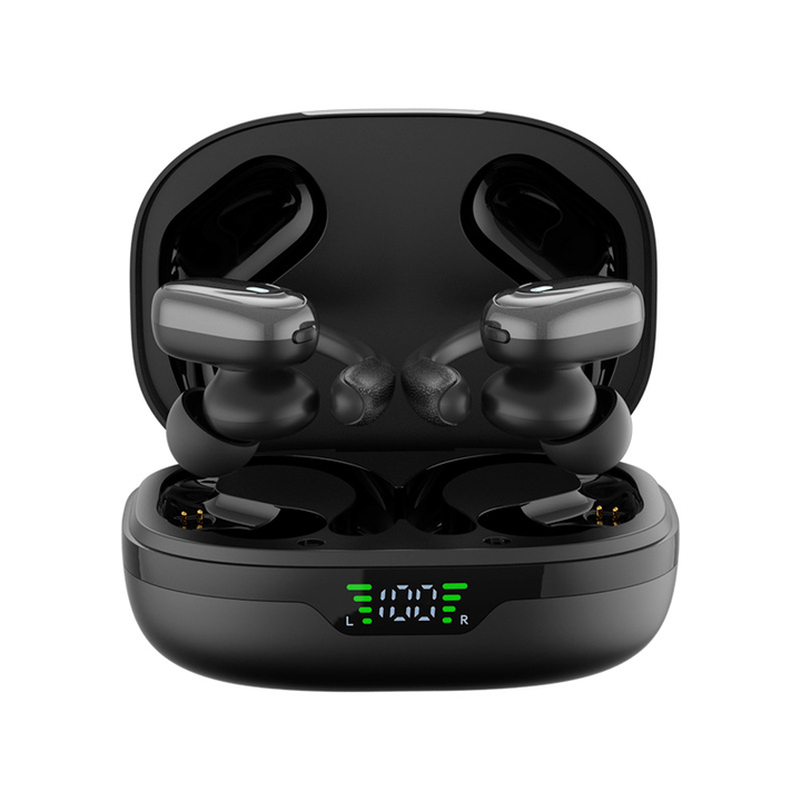 Durable waterproof sport earbuds for active use, featuring a compact LED charging case and mic