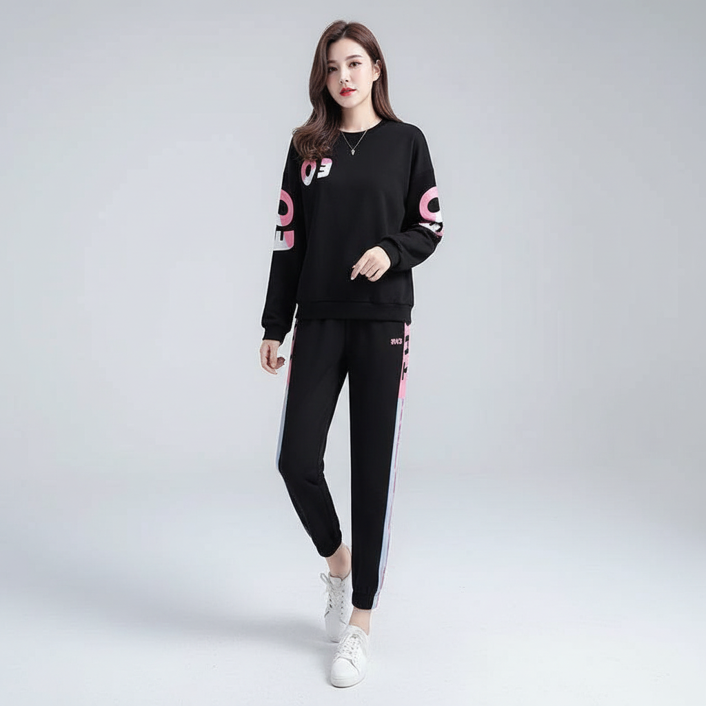 Relaxed fit athleisure tracksuit for women, soft cotton blend cozy set