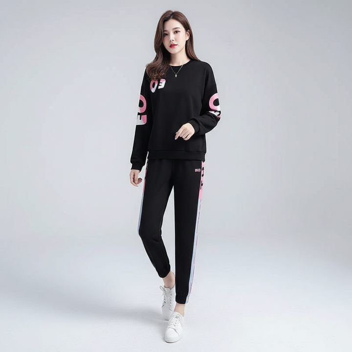 Relaxed fit athleisure tracksuit for women, soft cotton blend cozy set