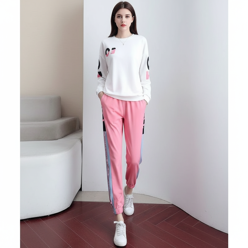 Comfortable two-piece cotton blend women's tracksuit, versatile casual outfit