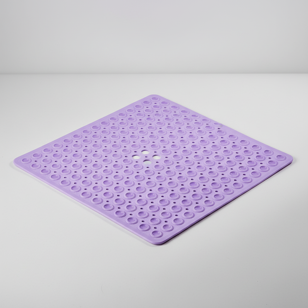 Unisex GripSquare shower mat, non-slip PVC with strong suction cup base for safety.