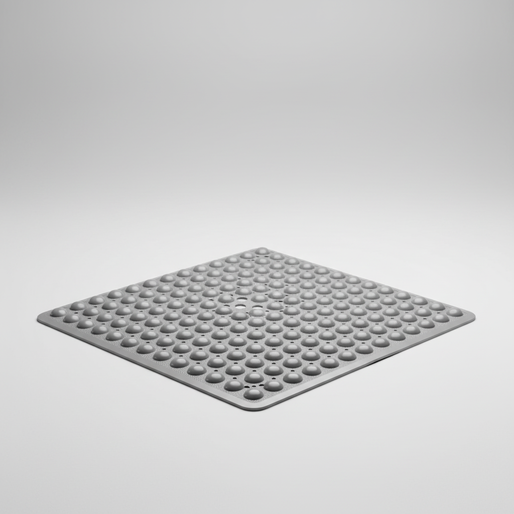 Essential bathroom accessory: square PVC shower mat, GripSquare, for anti-slip protection.