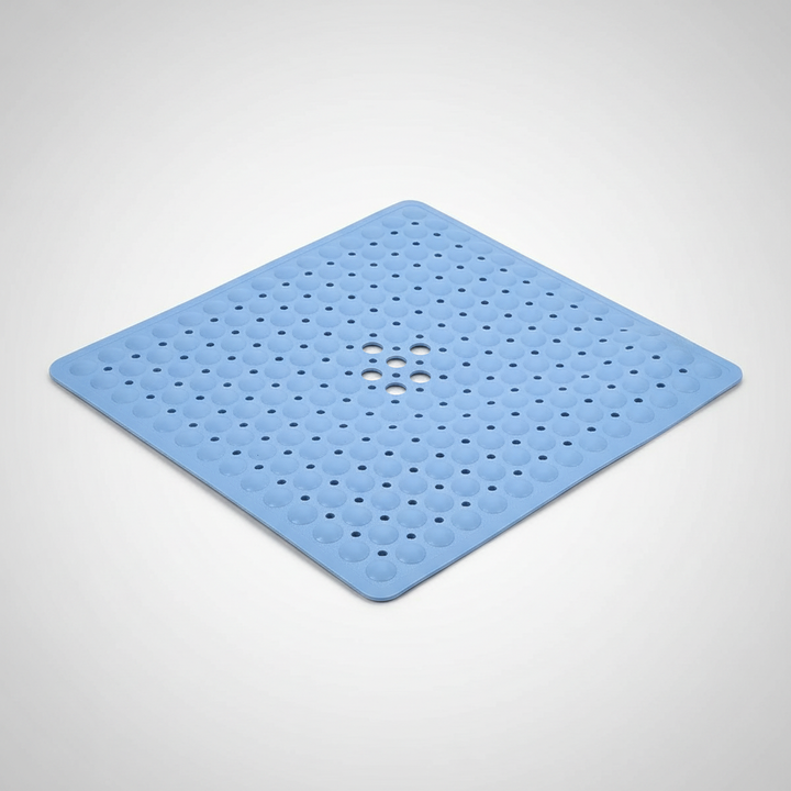 Enhance bathroom safety with GripSquare, a square PVC shower mat with robust suction cups.