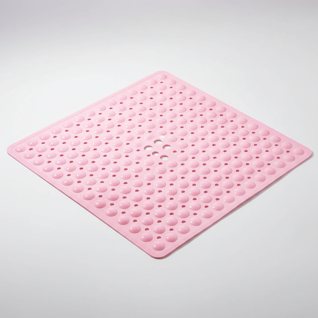 Clear PVC square shower mat, GripSquare, offering non-slip confidence and clean design.