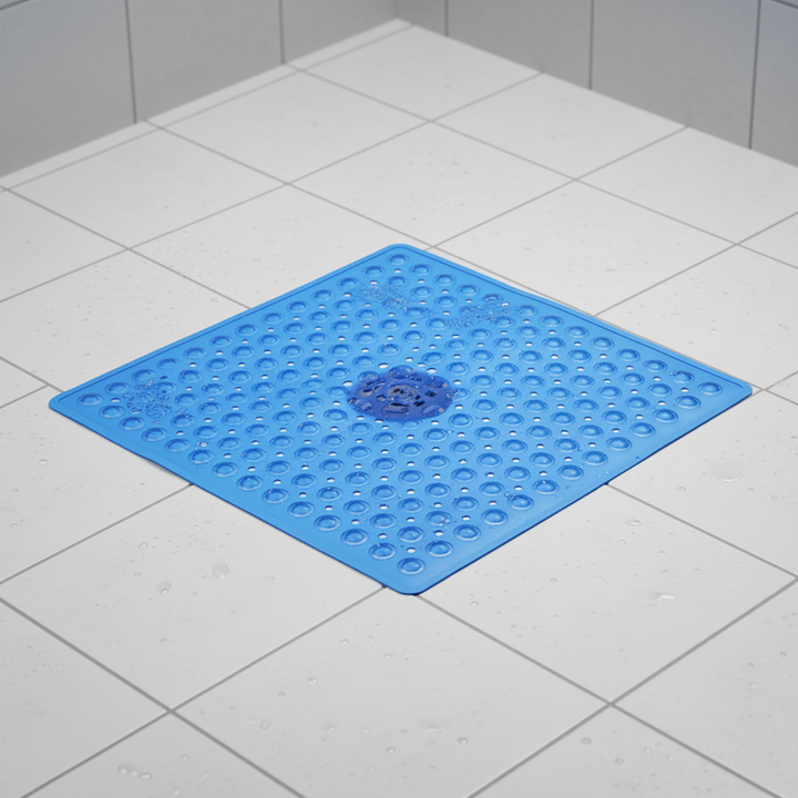 Unisex anti-slip PVC shower mat, GripSquare, ensuring reliable bathroom safety and hygiene.