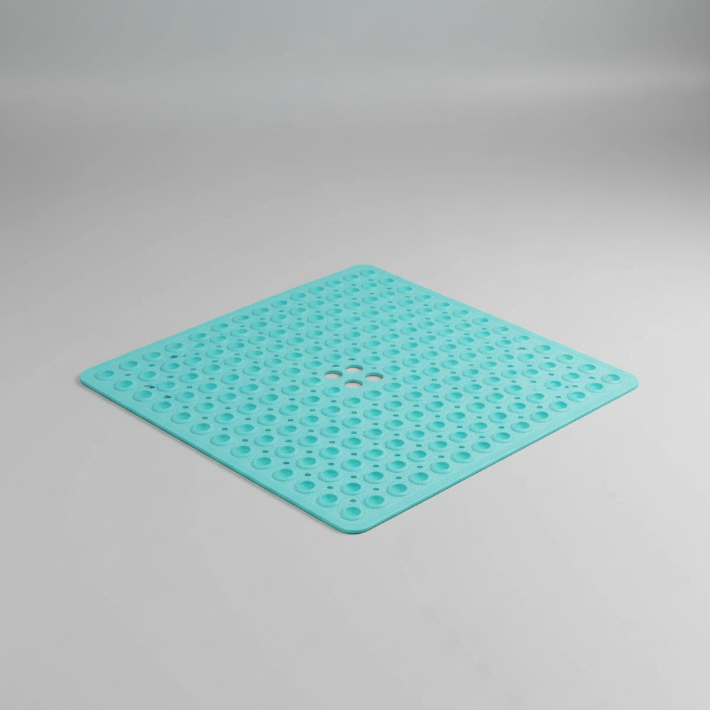 Durable PVC shower mat, GripSquare, with effective anti-slip surface for any bathroom.