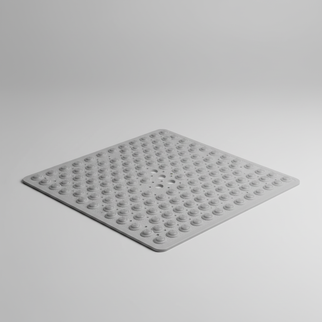 Modern square PVC shower mat, GripSquare, providing secure footing and sleek bathroom decor.