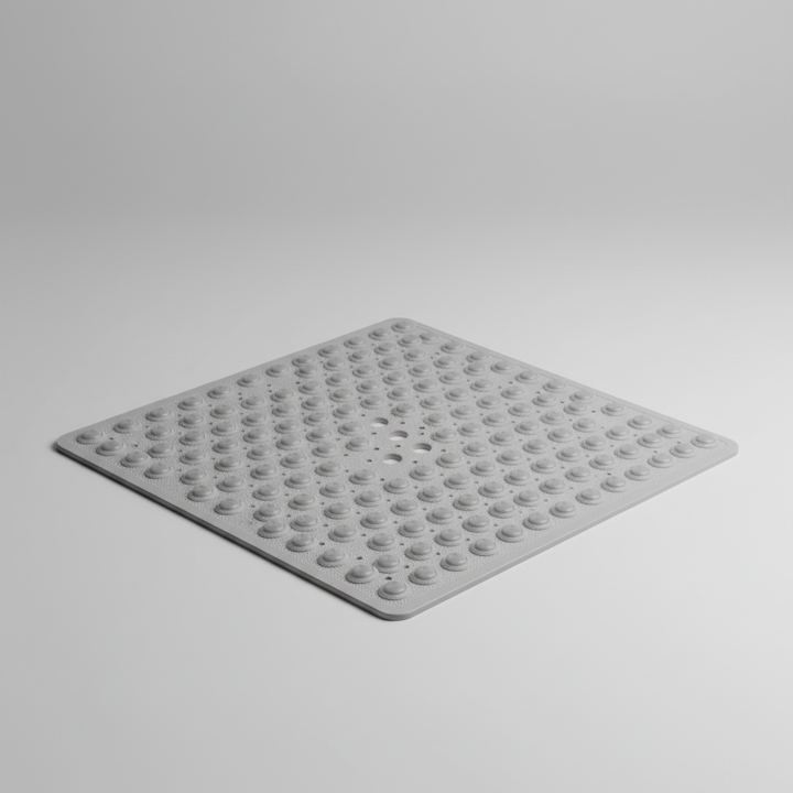 Modern square PVC shower mat, GripSquare, providing secure footing and sleek bathroom decor.