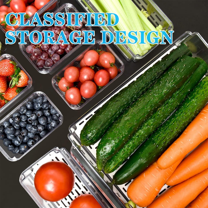 Clear stackable fridge organizer bins with handles, ideal for efficient pantry food storage organization