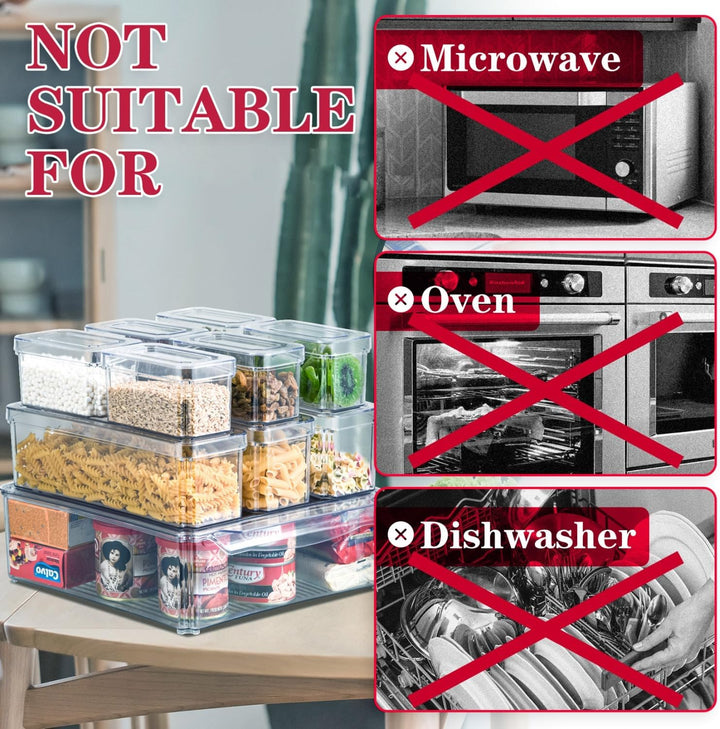 Assorted stackable fridge and pantry organizer containers, bpa free for safe food storage