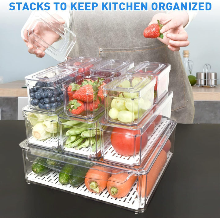 BPA-free stackable containers from the fridge organizer set, demonstrating versatile kitchen storage