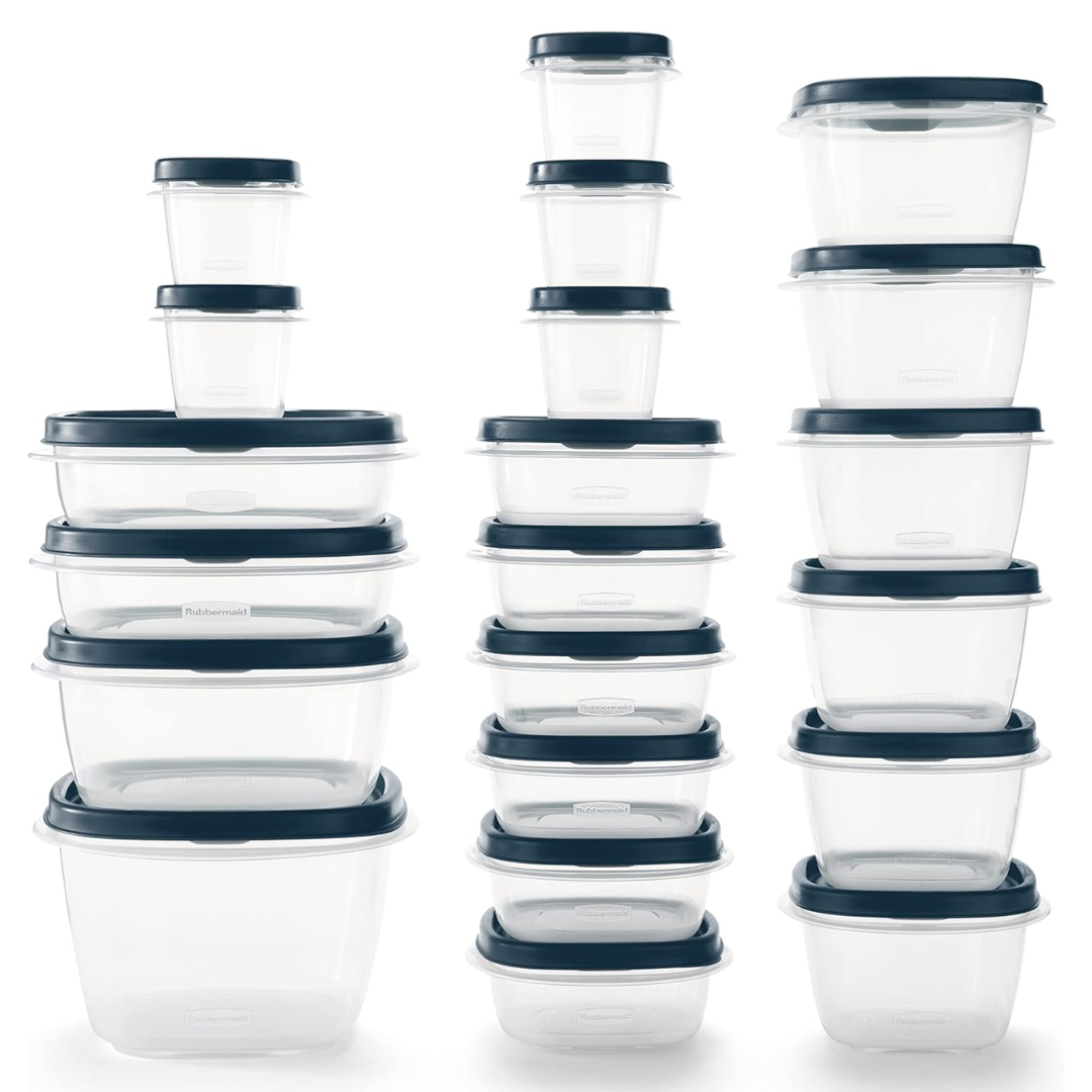 Stackable leakproof food storage containers for meal prep & kitchen organization.