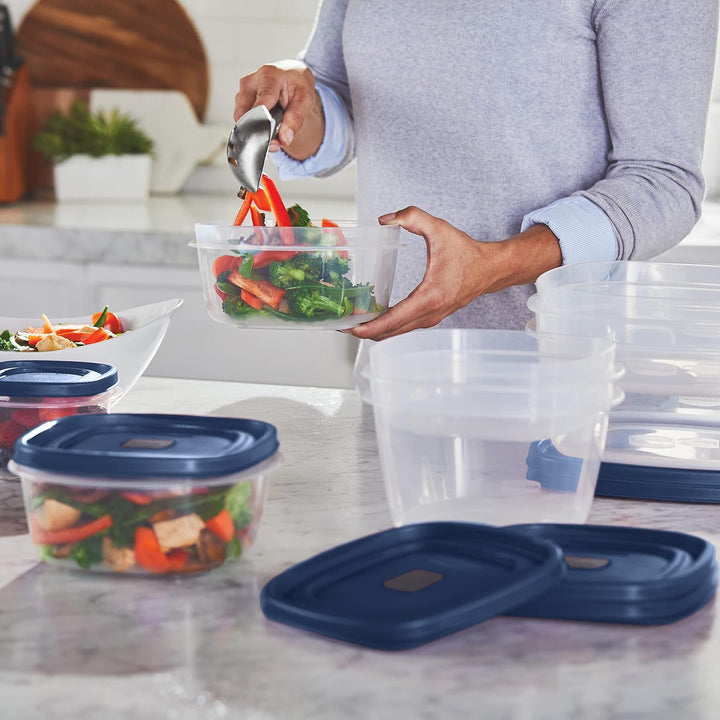 View of multiple SealStack stackable food storage containers, perfect for organized pantry and fridge meal prep.
