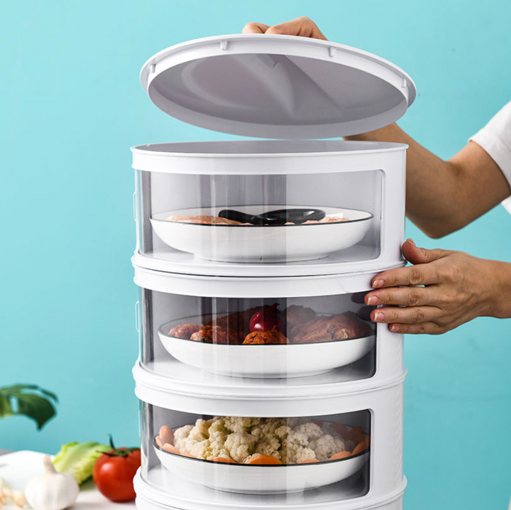Multi-layer stackable food storage containers for fresh kitchen organization, dust-tight plastic.