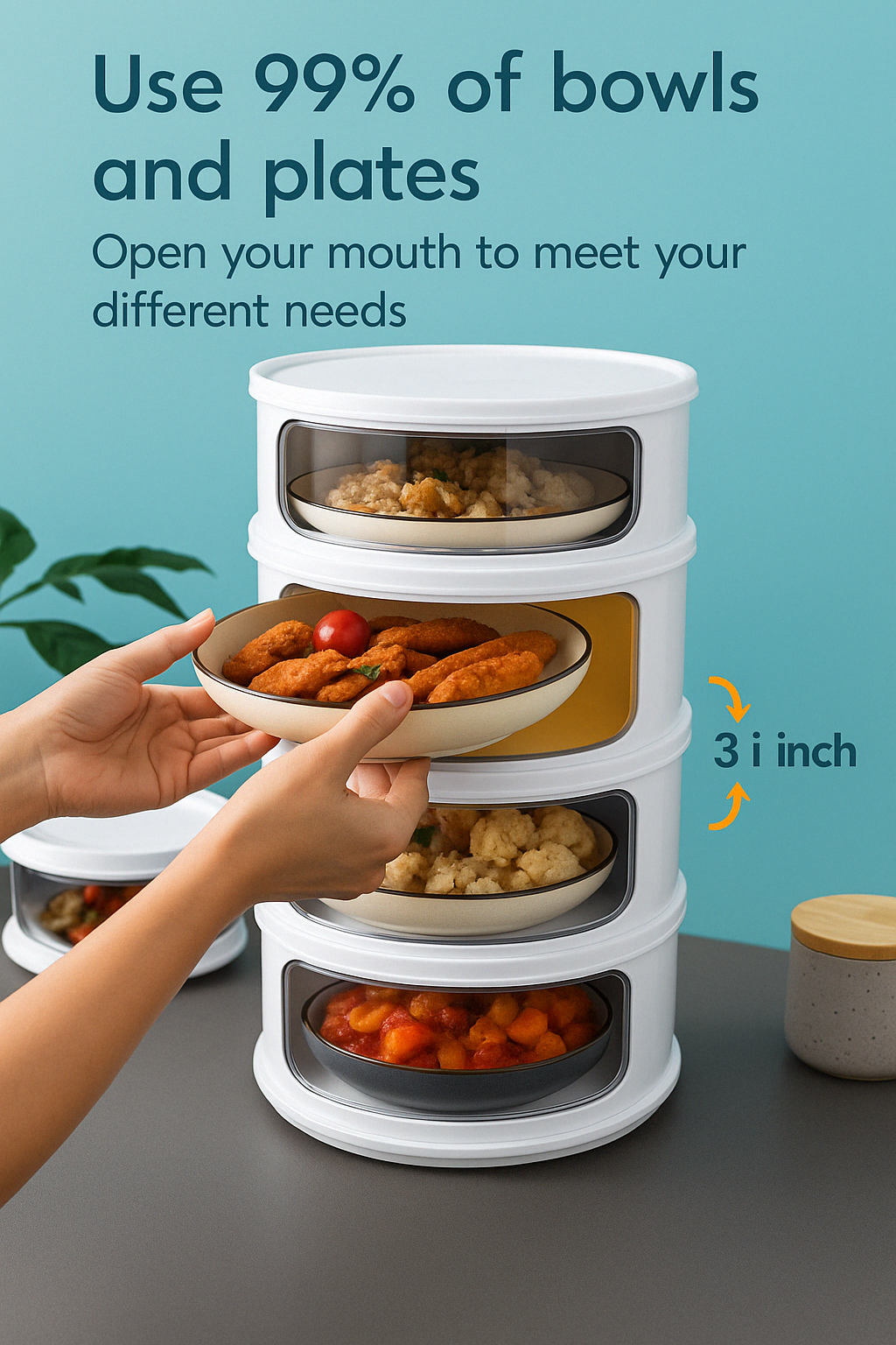 Efficient multi-layer stackable food storage containers, perfect for fresh kitchen food organization.