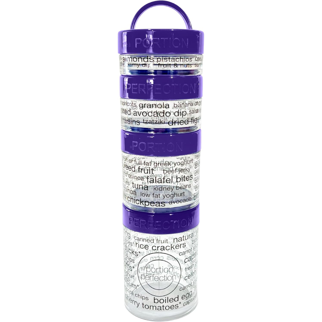 Stackable portion control snack containers set for healthy eating & meal prep. Reusable, BPA-free, great for on-the-go snacks.