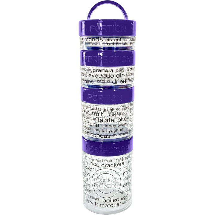 Stackable portion control snack containers set for healthy eating & meal prep. Reusable, BPA-free, great for on-the-go snacks.