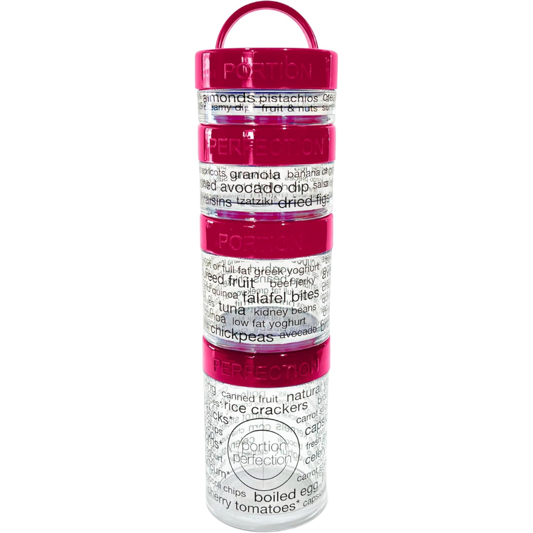 Purple & pink stackable snack containers, perfect for portion control, weight loss & healthy food prep. Reusable & BPA-free.