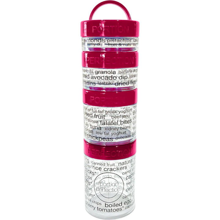 Purple & pink stackable snack containers, perfect for portion control, weight loss & healthy food prep. Reusable & BPA-free.