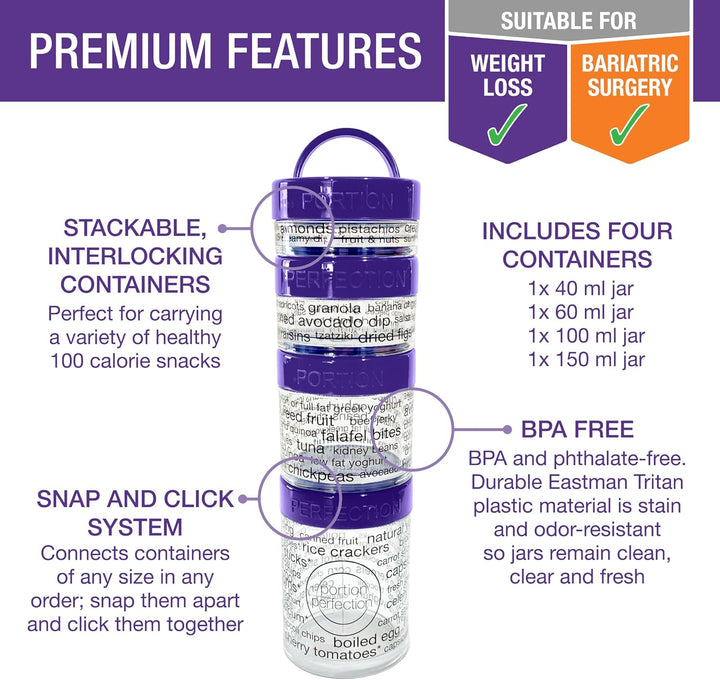 Portion control snack containers aid weight loss & healthy meal prep. Stackable, reusable, BPA-free storage for on-the-go.