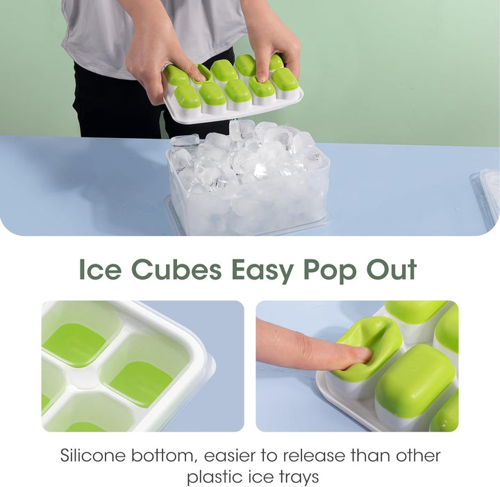 Easy-release silicone ice molds with stackable design & storage bin. A must-have for home kitchens.