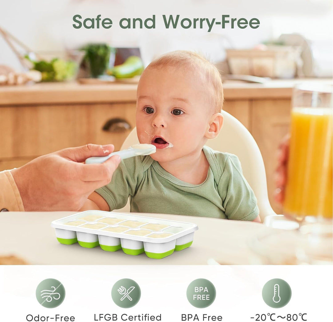 Durable silicone ice cube maker set: two trays, bin, and scoop for refreshing cold beverages.