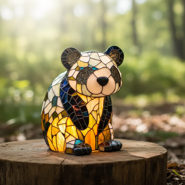 Stained glass owl table lamp, artistic home decor accent light with warm glow