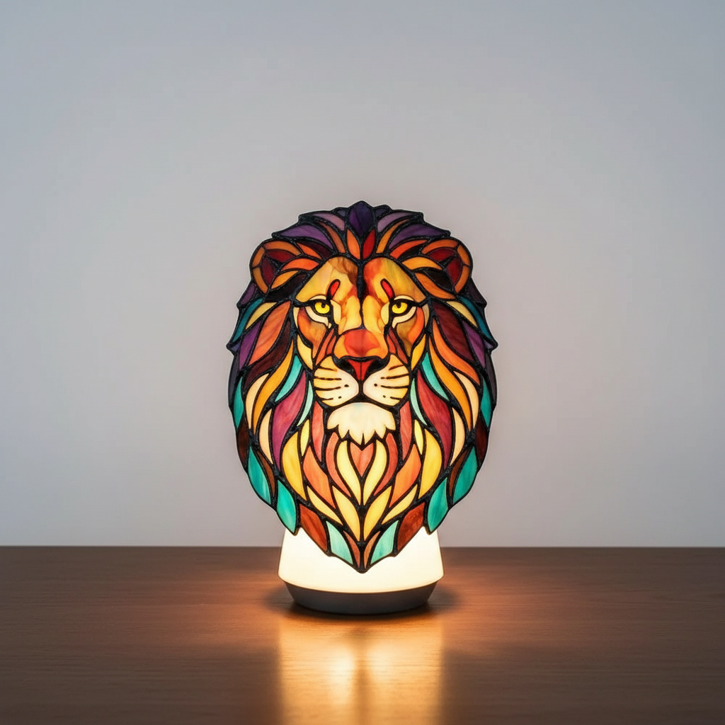 Bear stained glass table lamp, rustic animal motif, charming home lighting