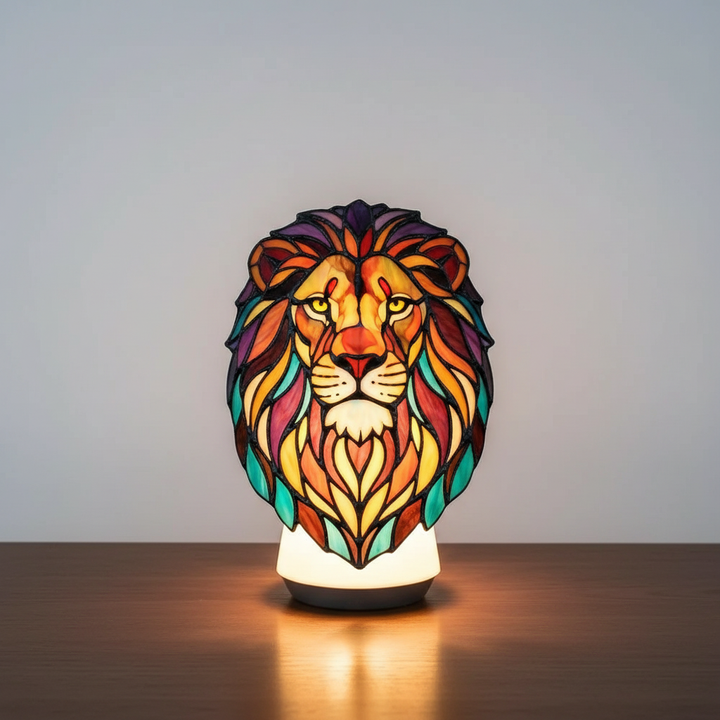Bear stained glass table lamp, rustic animal motif, charming home lighting