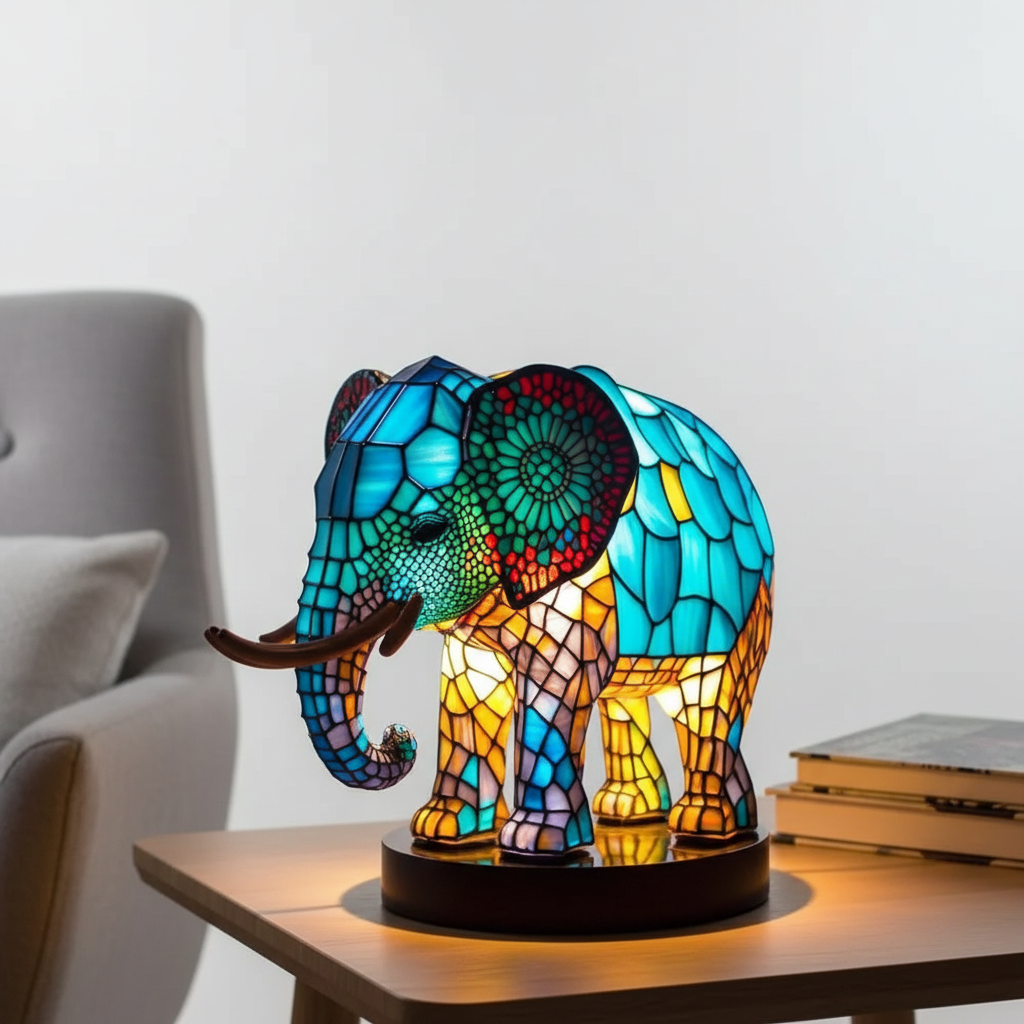 Dolphin stained glass table lamp, ocean animal themed unique accent light