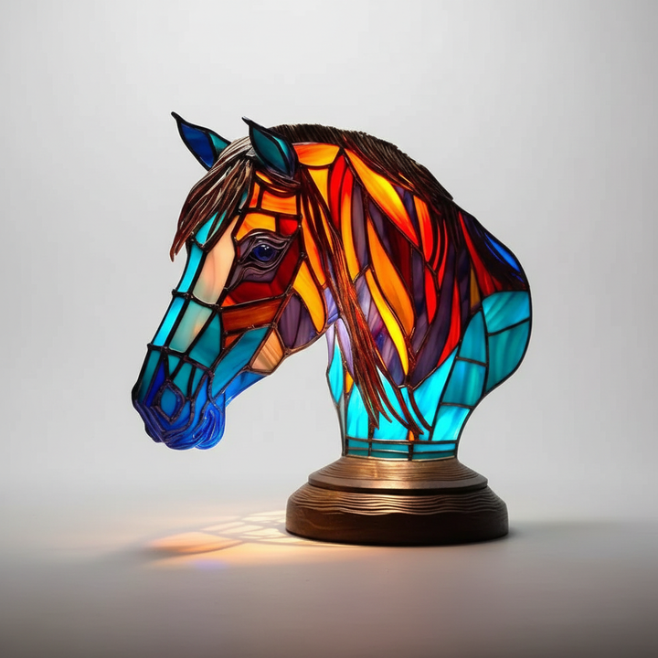 Lion stained glass table lamp, powerful animal motif, artistic home decor